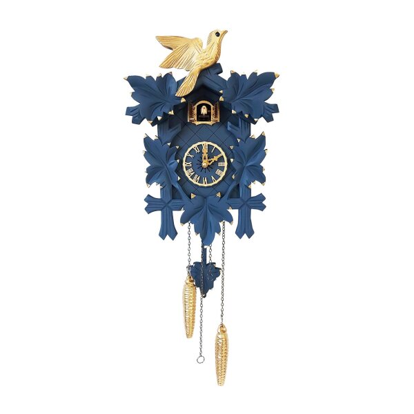 MyKuckoo - Blue Beauty Vogel Gold petit - horloge coucou  - Quartz - avec arrêt nocturne