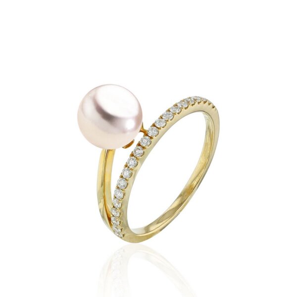 Luna-Pearls - 005.1027 - Bague - 585/-Or jaune avec Perle de culture dAkoya et Diamants